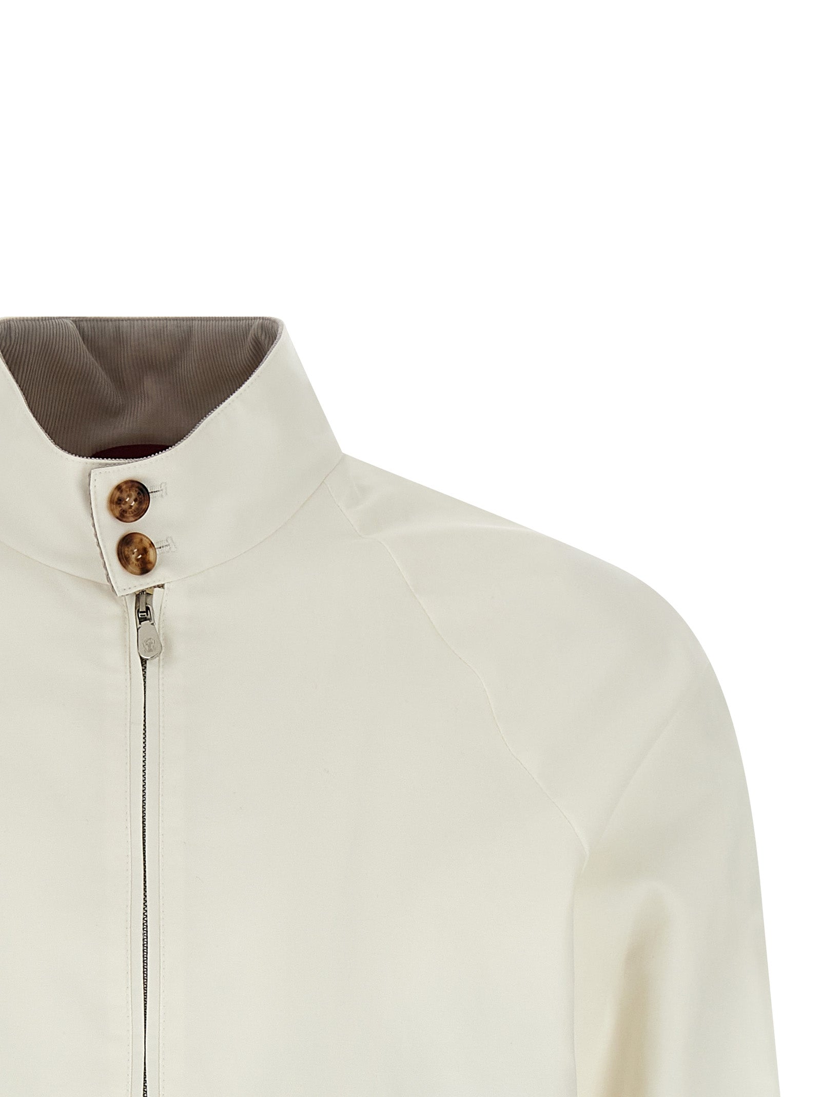 Overcoat by Brunello Cucinelli for men in polyamide cotton velvet white features an satoral silhouette, showcasing a sophisticated and satoral pockets for a premium, timeless look.
