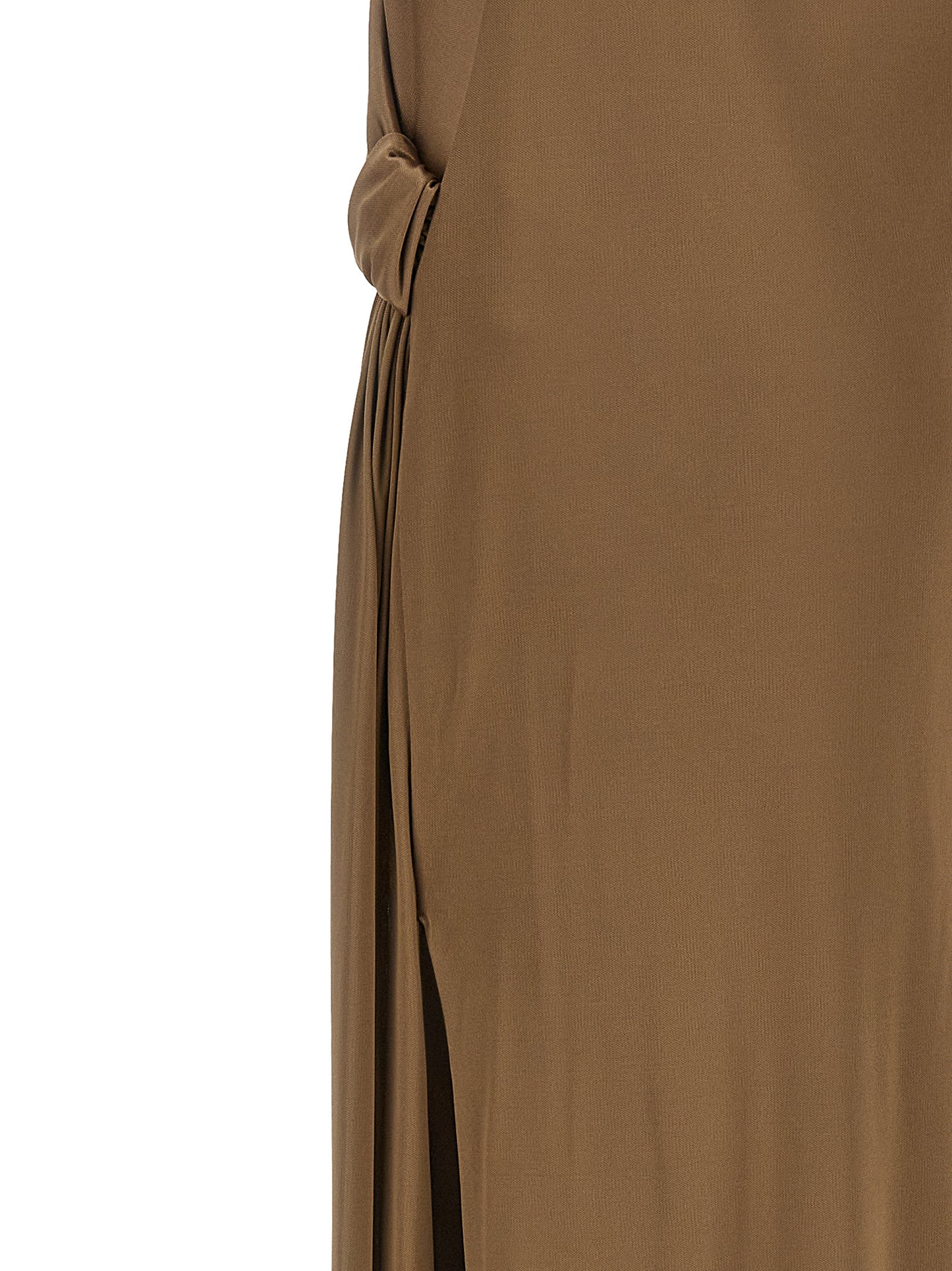 Dress by Elisabetta Franchi for women in viscose beige & red features a dramatic silhouette, showcasing an elegant and that flows into a dramatic long.