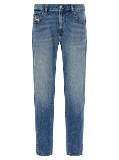 Jeans by Diesel for men in stretch denim cotton light-blue features an refined tailoring silhouette, showcasing a premium straight-leg with a mid rise and long cut for a refined tailoring look.