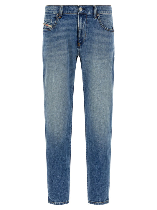 Jeans by Diesel for men in stretch denim cotton light-blue features an refined tailoring silhouette, showcasing a premium straight-leg with a mid rise and long cut for a refined tailoring look.