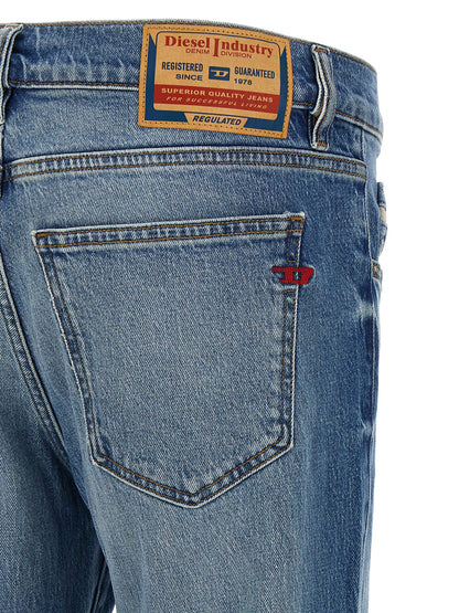 Jeans by Diesel for men in stretch denim cotton light-blue features an sartorial straight-leg and long with a mid rise cut for a sartorial finish.