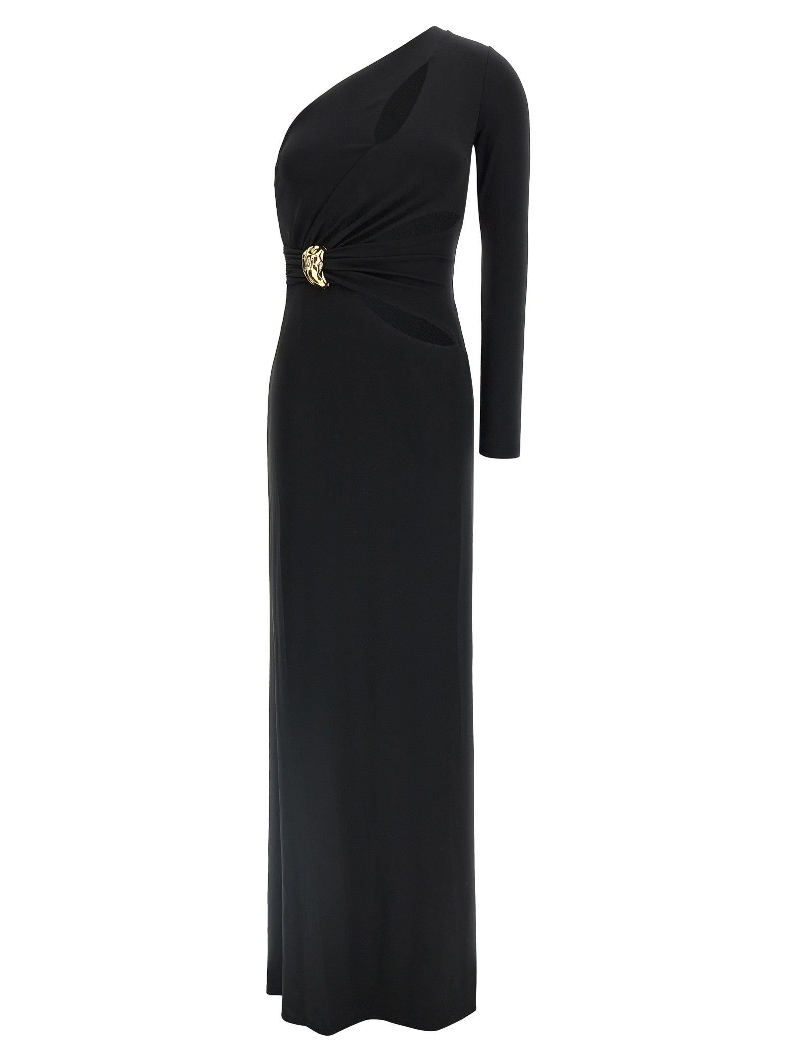 Dress by Elisabetta Franchi for women in stretch viscose black & red presents a sinuous silhouette, showcasing a sophisticated and long-sleeve detailed with a sinuous long for a refined finish.