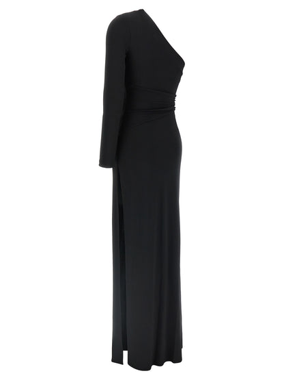 Dress by Elisabetta Franchi for women in stretch viscose black & red showcases a striking silhouette, elegantly detailed with a , refined , and a striking long for a striking finish.