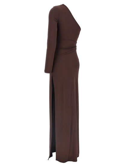 Dress by Elisabetta Franchi for women in stretch viscose brown & red features an sultry silhouette defined by a and , falling to an sultry long for a sultry look.