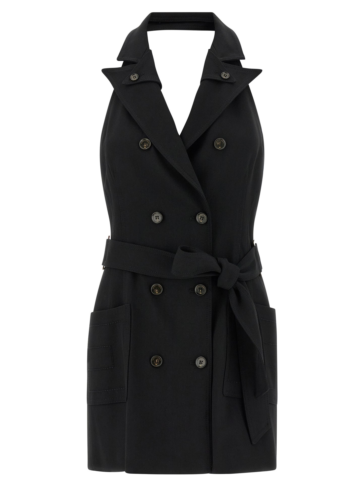 Dress by Elisabetta Franchi for women in stretch viscose black presents a sinuous silhouette, showcasing a sophisticated and sleeveless detailed with a sinuous short mini for a refined finish.
