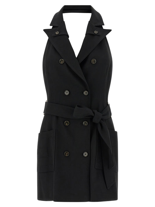 Dress by Elisabetta Franchi for women in stretch viscose black presents a sinuous silhouette, showcasing a sophisticated and sleeveless detailed with a sinuous short mini for a refined finish.