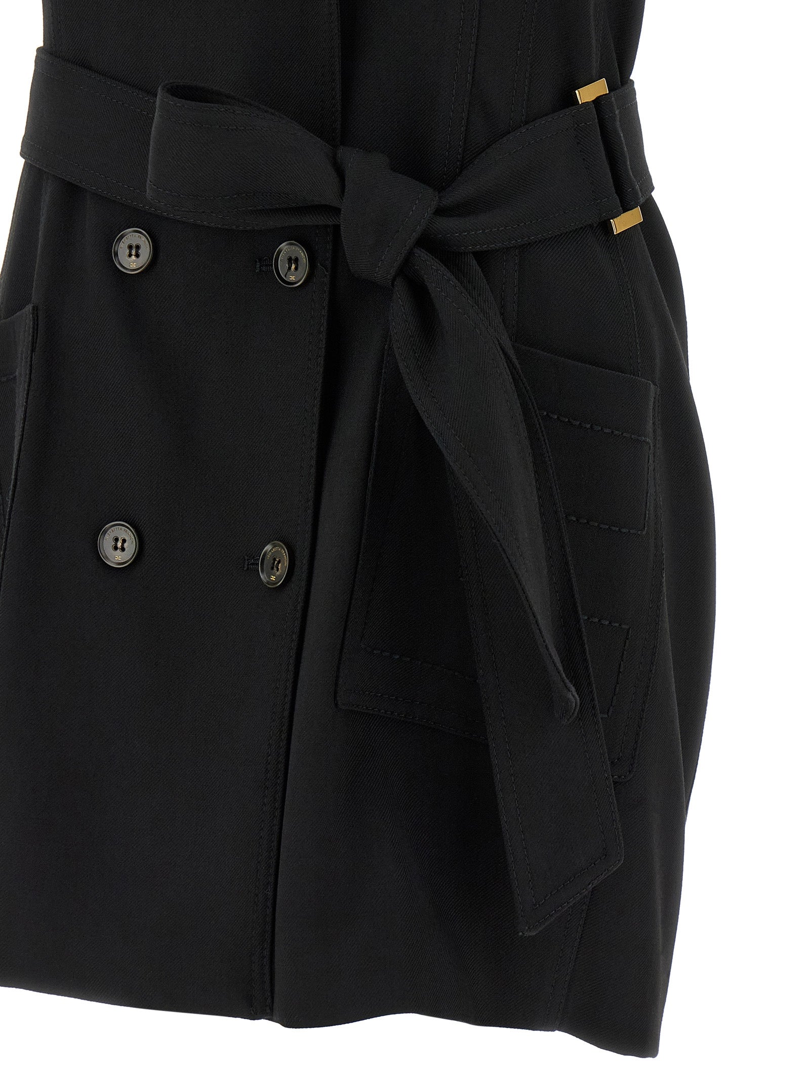 Dress by Elisabetta Franchi for women in stretch viscose black presents a sinuous silhouette, showcasing a sophisticated and detailed with a sinuous short mini for a refined finish.