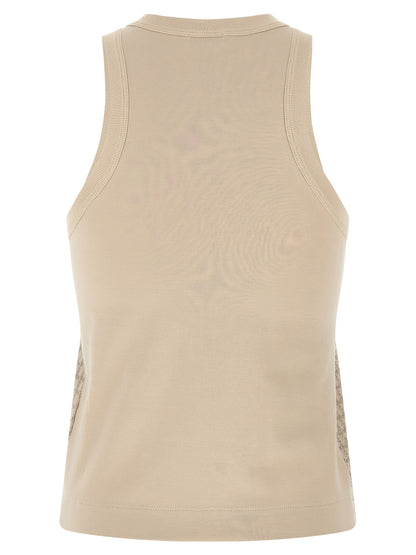 Tank Top by Brunello Cucinelli for women in cotton & sequins beige presents a uncompromising silhouette, artfully detailed with a uncompromising crew neckline and for a sophisticated, uncompromising finish.