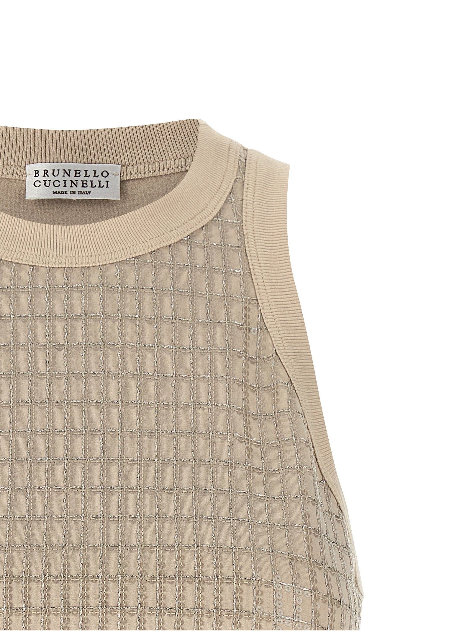 Tank Top by Brunello Cucinelli for women in cotton & sequins beige showcases a sublime silhouette, with and details for a sublime finish.
