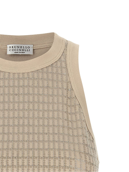 Tank Top by Brunello Cucinelli for women in cotton & sequins beige showcases a sublime silhouette, with and details for a sublime finish.