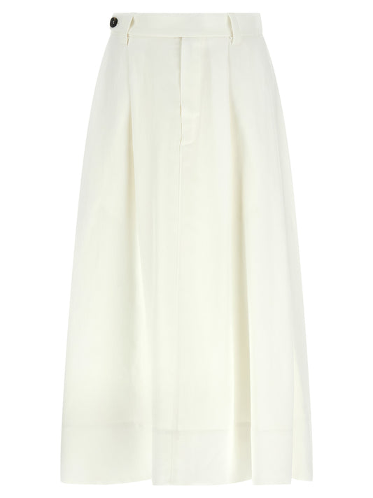 Skirt by Brunello Cucinelli for women in linen viscose white showcases a dramatic silhouette, artfully capturing the essence of the Monile Women's Flared Linen Viscose Midi Skirt in a dramatic midi cut for a refined look.