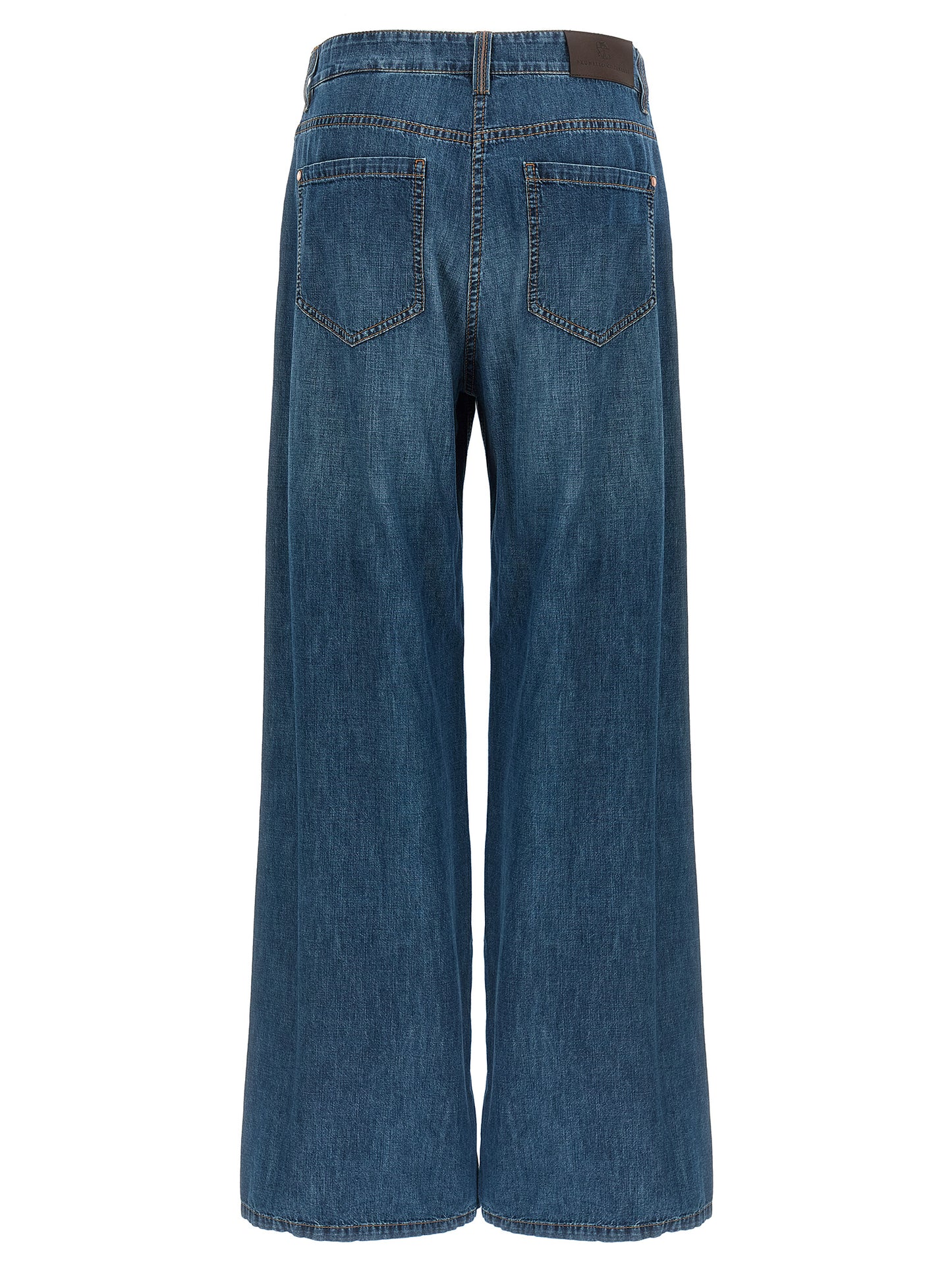 Jeans by Brunello Cucinelli for women in cotton denim blue features a refined silhouette with a refined relaxed-fit & wide, defined by a and a refined long for a refined finish.