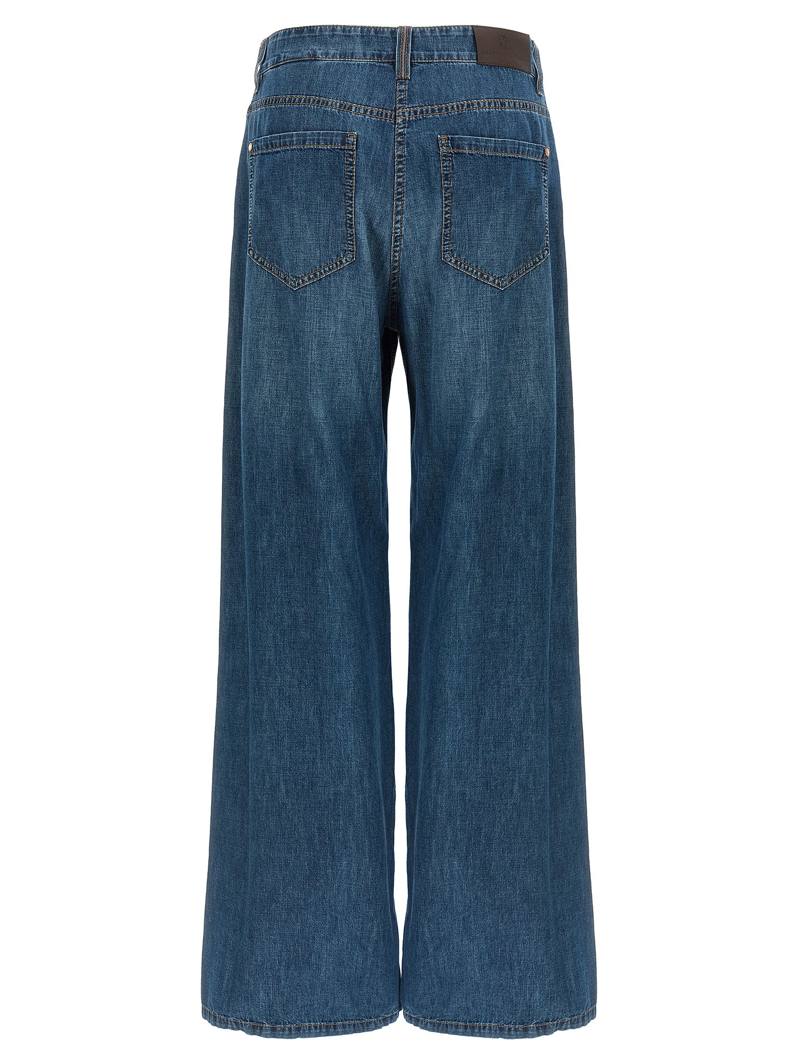 Jeans by Brunello Cucinelli for women in cotton denim blue features a refined silhouette with a refined relaxed-fit & wide, defined by a and a refined long for a refined finish.