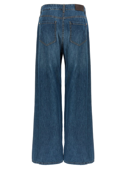 Jeans by Brunello Cucinelli for women in cotton denim blue features a refined silhouette with a refined relaxed-fit & wide, defined by a and a refined long for a refined finish.
