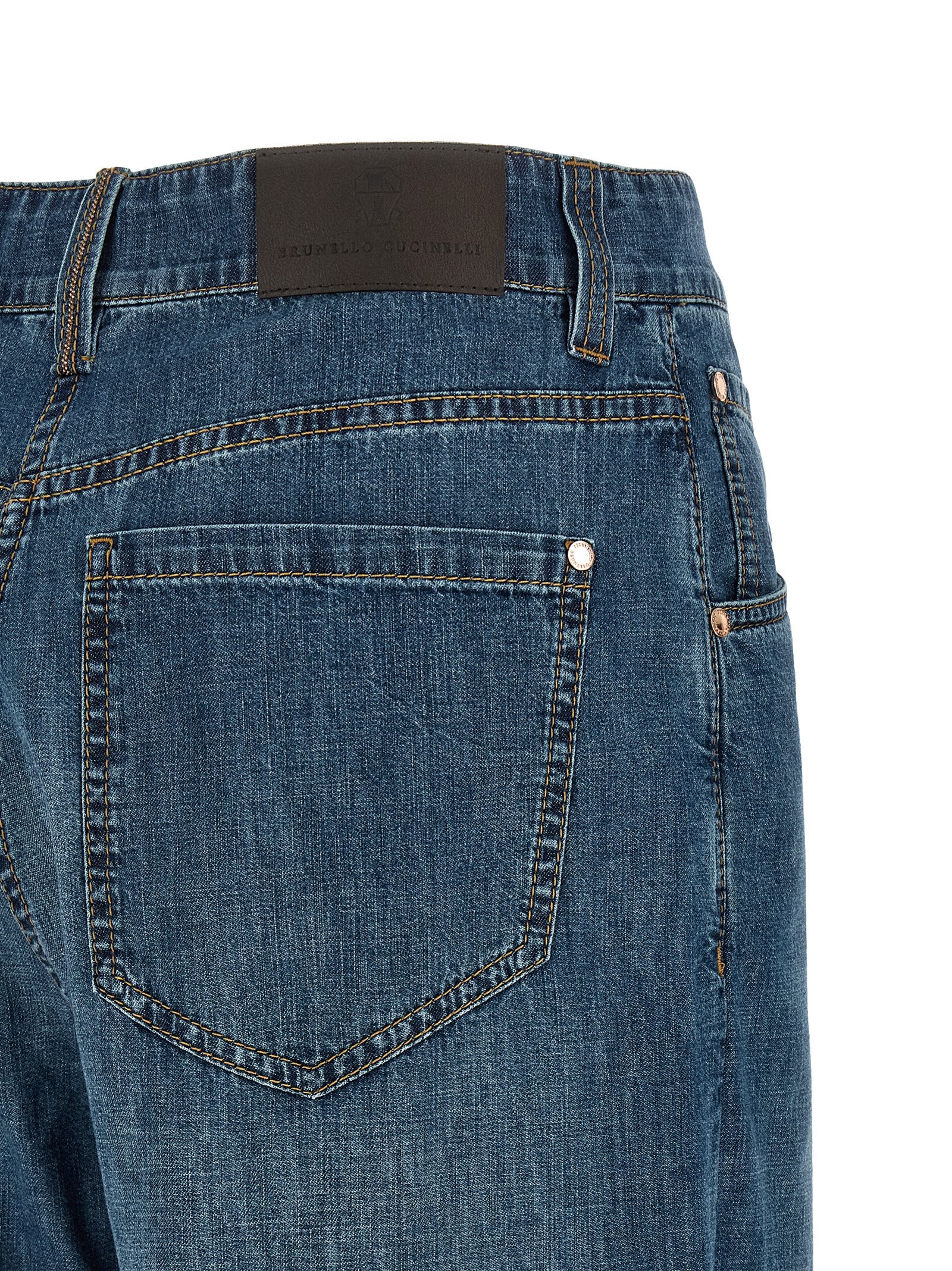 Jeans by Brunello Cucinelli for women in cotton denim blue features an refined tailoring silhouette, showcasing a premium relaxed-fit & wide with a and long cut for a refined tailoring look.