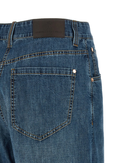 Jeans by Brunello Cucinelli for women in cotton denim blue features an refined tailoring silhouette, showcasing a premium relaxed-fit & wide with a and long cut for a refined tailoring look.