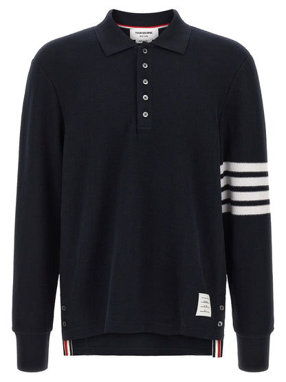 Polo Shirt by Thom Browne for men in cotton blue & signature presents a sleek silhouette, featuring a refined and long-sleeve for a sleek finish.
