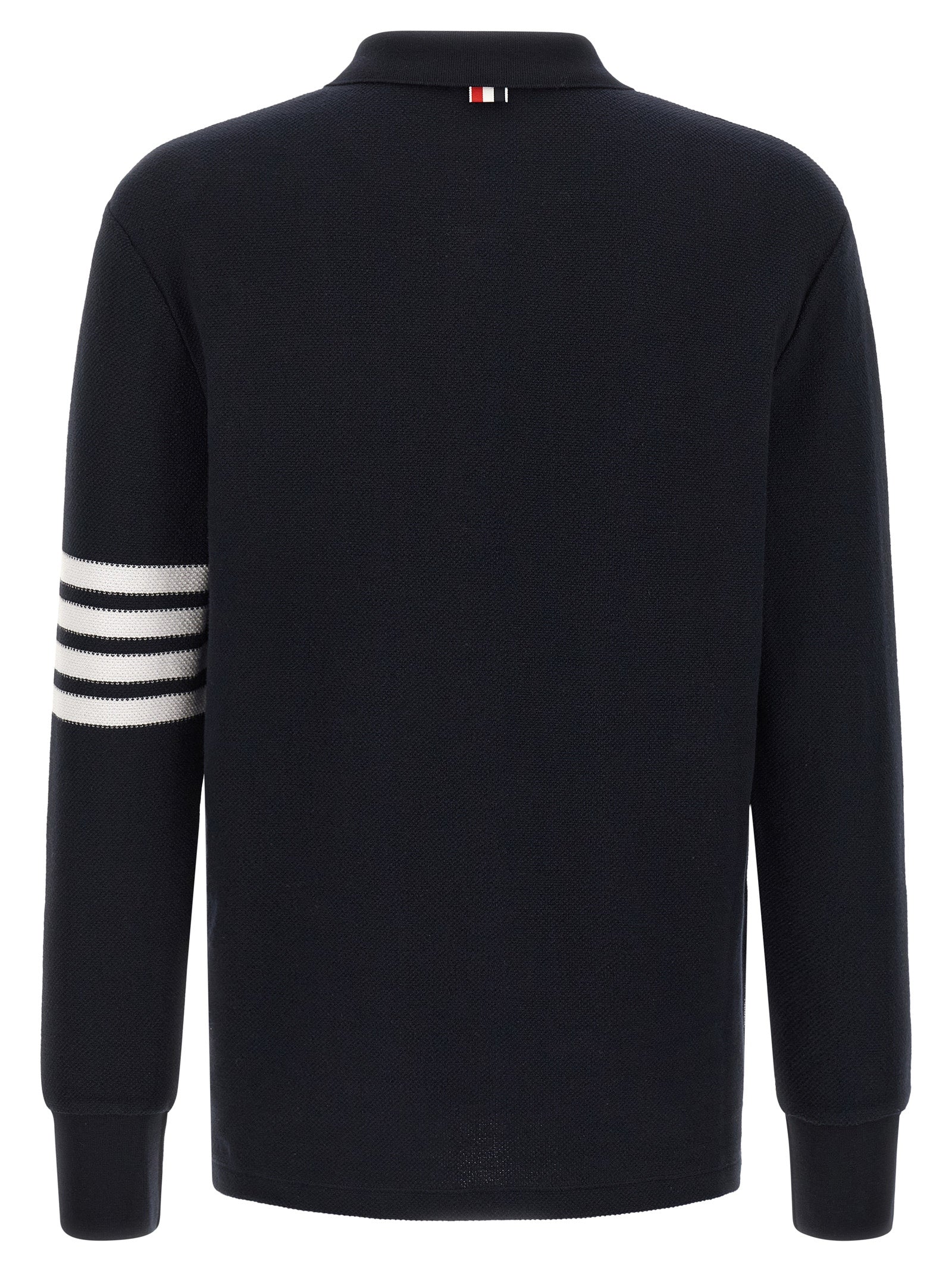 Polo Shirt by Thom Browne for men in cotton blue & signature presents a sleek silhouette, featuring a refined and for a sleek finish.