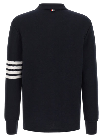 Polo Shirt by Thom Browne for men in cotton blue & signature presents a sleek silhouette, featuring a refined and for a sleek finish.