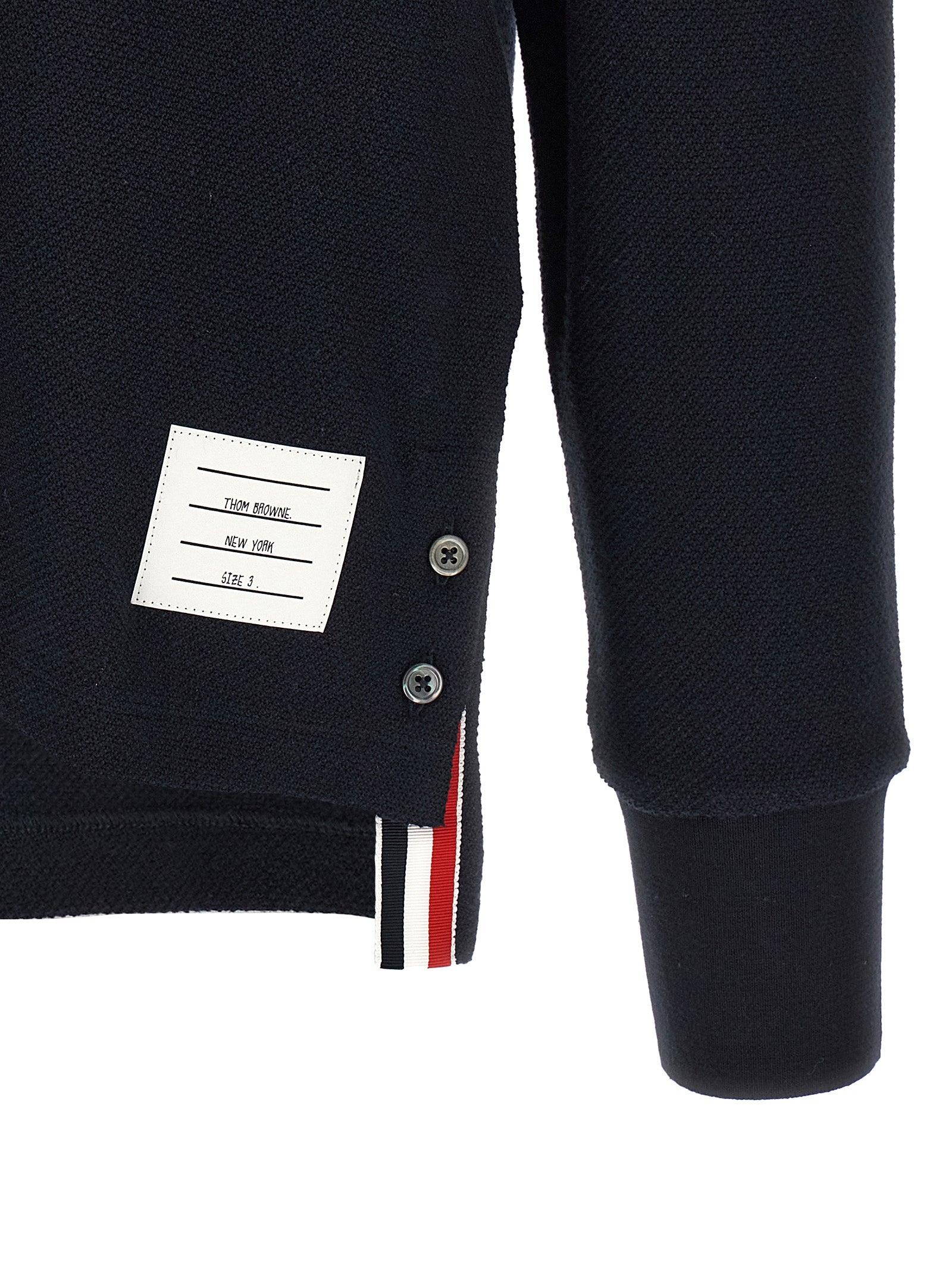 Polo Shirt by Thom Browne for men in cotton blue & signature showcases a sharp silhouette, detailed with a refined and sharp for a sophisticated finish.