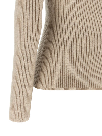 Cardigan by Max Mara for women in polyamide & cashmere beige presents a textural silhouette, artfully finished with a textural and for a sophisticated, textural look.