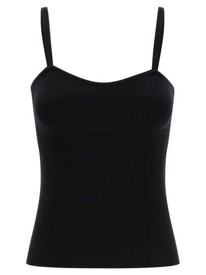 Tank Top by Max Mara for women in virgin wool & polyamide black showcases a sumptuous silhouette, artfully detailed with a sumptuous sweetheart neckline and sleeveless for a truly sumptuous finish.