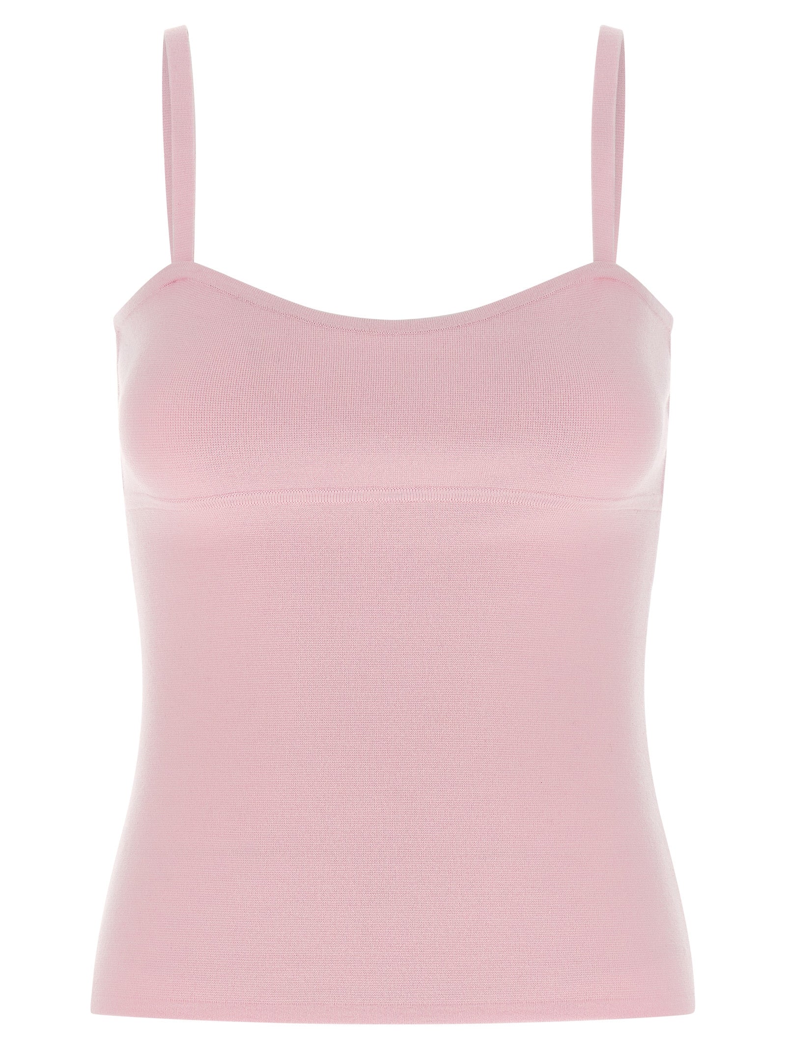 T-Shirt by Max Mara for women in virgin wool & polyamide multicolor & pink showcases a chic silhouette, artfully detailed with a chic sweetheart neckline and sleeveless for a chic finish.