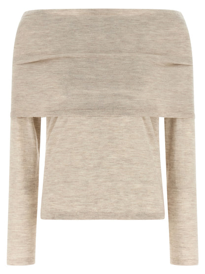 Cardigan by Max Mara for women in cashmere beige showcases a captivating silhouette, artfully detailed with a captivating and boat neckline for a truly sophisticated captivating look.