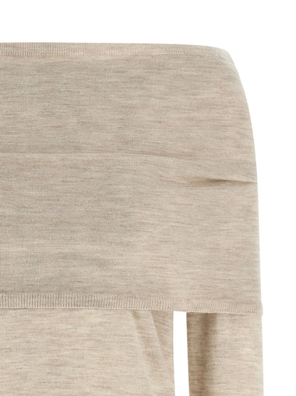 Cardigan by Max Mara for women in cashmere beige features a nuanced silhouette with a refined boat neckline and nuanced detailing for a sophisticated look.