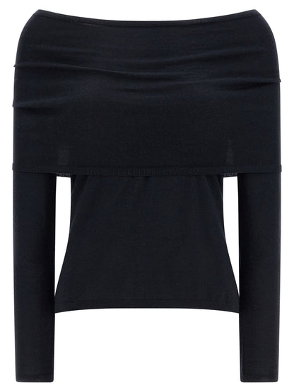 Cardigan by Max Mara for women in cashmere blue features a dramatic silhouette, showcasing a sophisticated boat neckline and dramatic detail for a timeless, premium look.