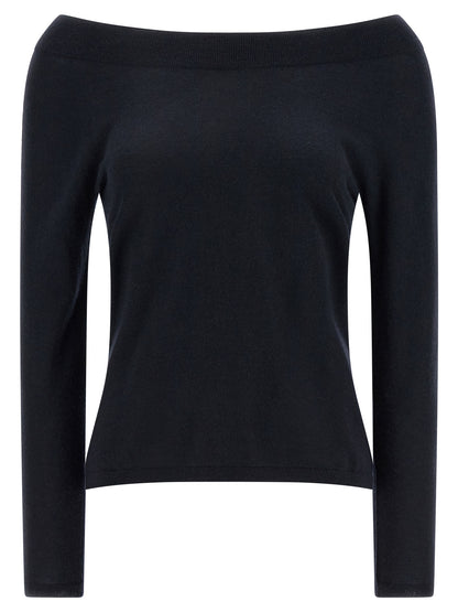 Cardigan by Max Mara for women in cashmere blue features a nuanced silhouette with a refined boat neckline and nuanced detailing for a sophisticated look.