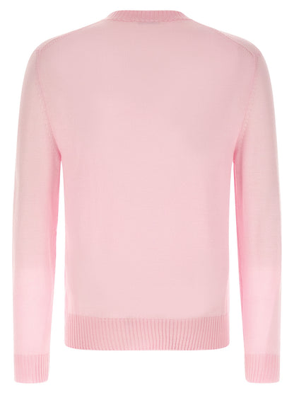 Jil Sander Men's Crew Neck Plush Virgin Wool Cardigan - Multicolor Pink