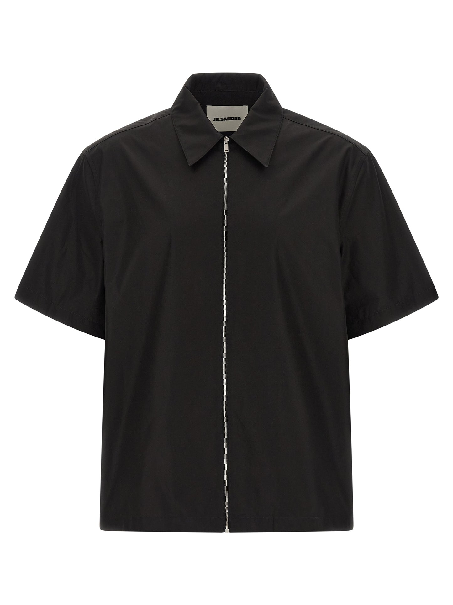 Shirt by Jil Sander for men in cotton black features an architectural silhouette with a refined short-sleeve and elegant for a architectural look.