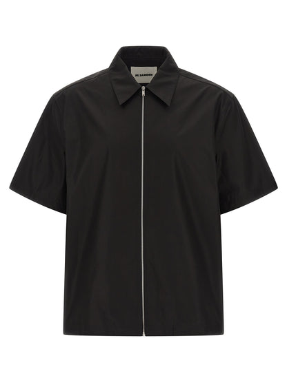 Shirt by Jil Sander for men in cotton black features an architectural silhouette with a refined short-sleeve and elegant for a architectural look.
