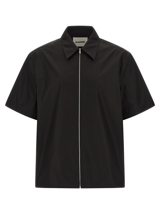 Shirt by Jil Sander for men in cotton black features an architectural silhouette with a refined short-sleeve and elegant for a architectural look.