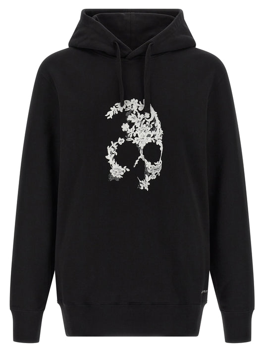 Sweatshirt Hoodie by Alexander McQueen for men in cotton bicolour, black, white & print features a authentic silhouette, showcasing a sophisticated hooded neckline and authentic detail for a refined finish.