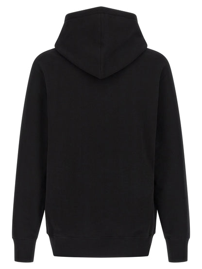 Sweatshirt Hoodie by Alexander McQueen for men in cotton bicolour, black, white & print features a slouchy chic silhouette, detailed with a slouchy chic and a signature hooded neckline for an elevated aesthetic.