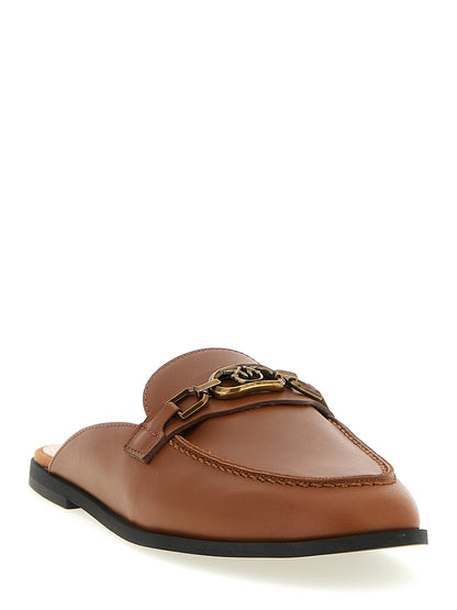 Flat Shoes by PINKO for women in calfskin leather brown presents a effortless chic silhouette, showcasing the Women's Calfskin Leather Flat Shoes design with a effortless chic and for a sophisticated look.