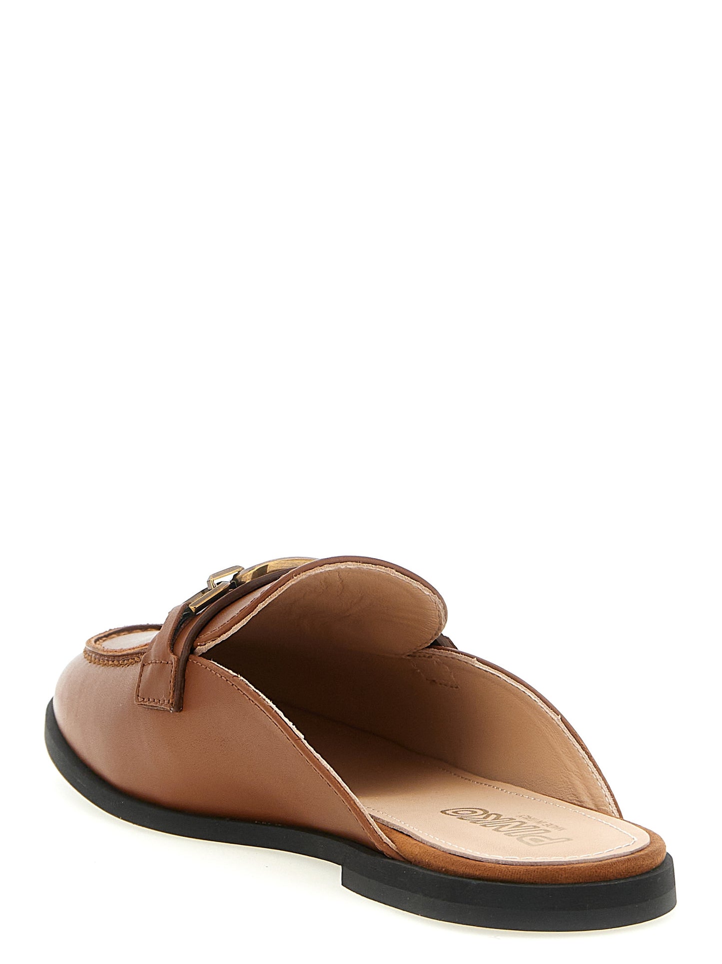 Flat Shoes by PINKO for women in calfskin leather brown showcases a dynamic silhouette, artfully capturing Women's Calfskin Leather Flat Shoes through its distinctive and elegant .