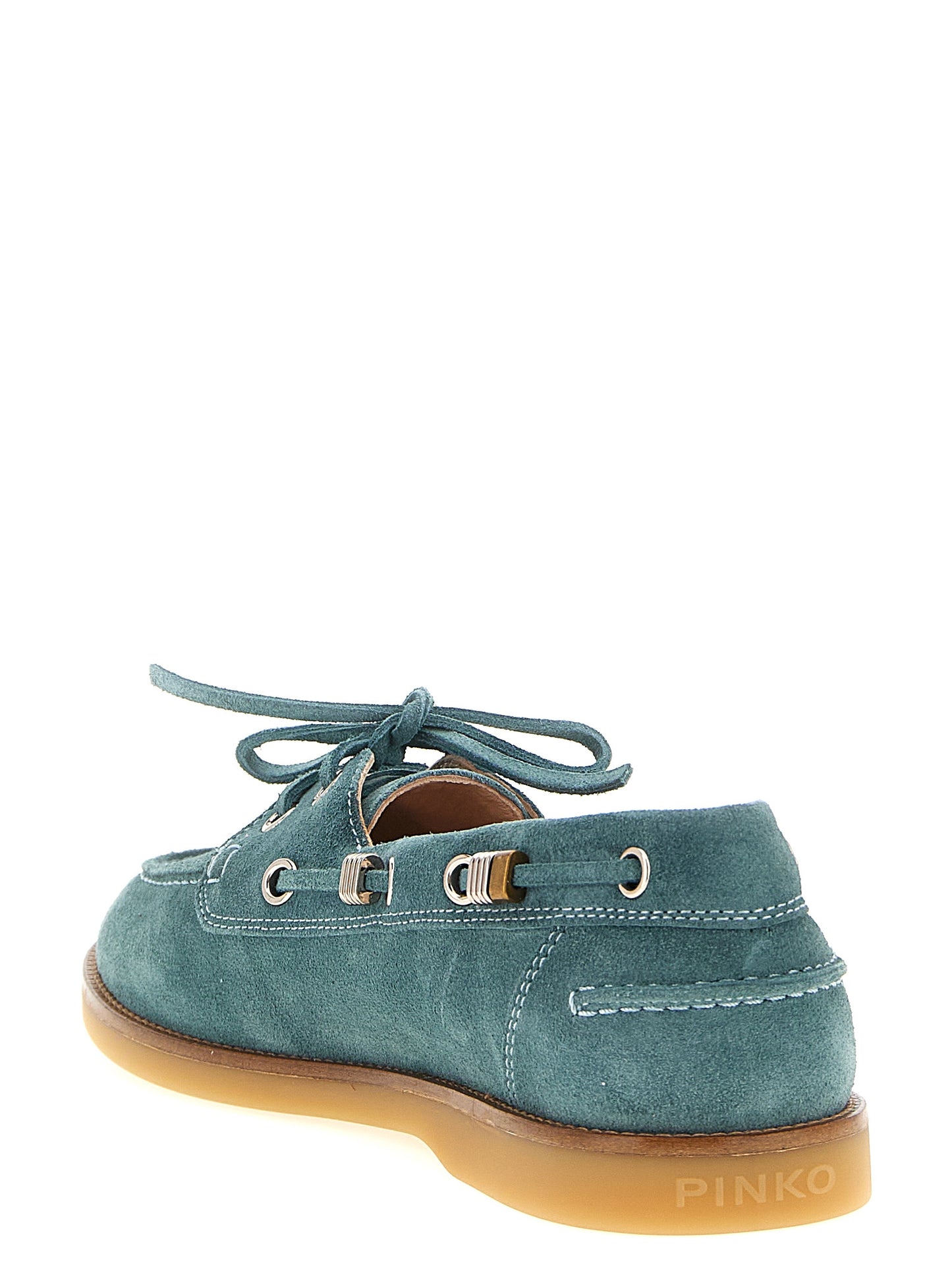 Boat Flat Shoes by PINKO for women in bos taurus suede calfskin leather blue showcases a resplendent Grace Women's Bos Taurus Suede Calfskin Leather Boat Flat Shoes aesthetic with a and .