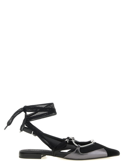 Ballet Slingback Flat Shoes by PINKO for women in polyester leather black & patterned showcases a enchanting silhouette as part of the Aren Women's Polyester Leather Ballet Slingback Flat Shoes collection, defined by a enchanting pointed toe style and for a enchanting look.