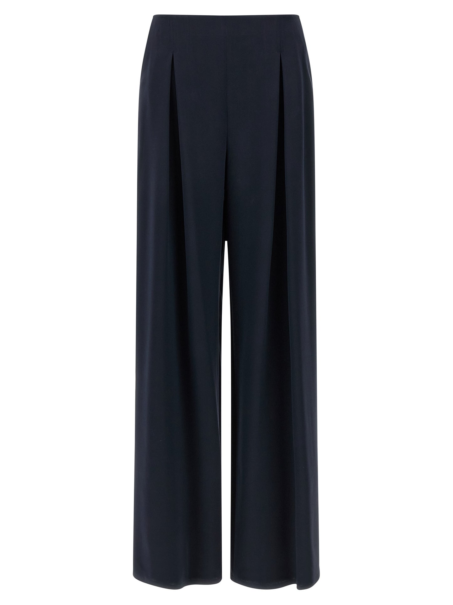 Trousers by Max Mara for women in silk blue features an sartorial silhouette, showcasing a precise straight-leg & wide and long with a sartorial for a refined look.