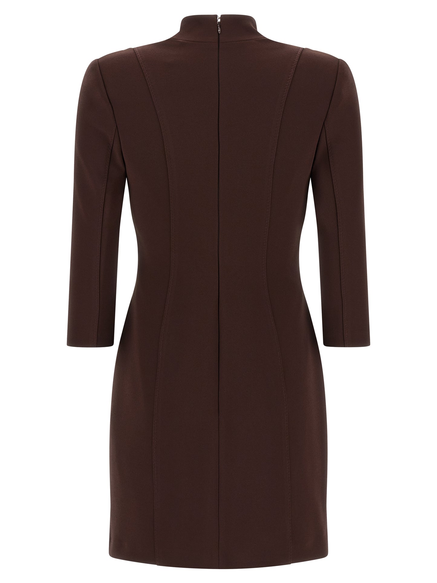 Dress by Elisabetta Franchi for women in polyester satin brown & monogram features an magnificent silhouette, artfully detailed with a magnificent and that flows into an magnificent short mini.