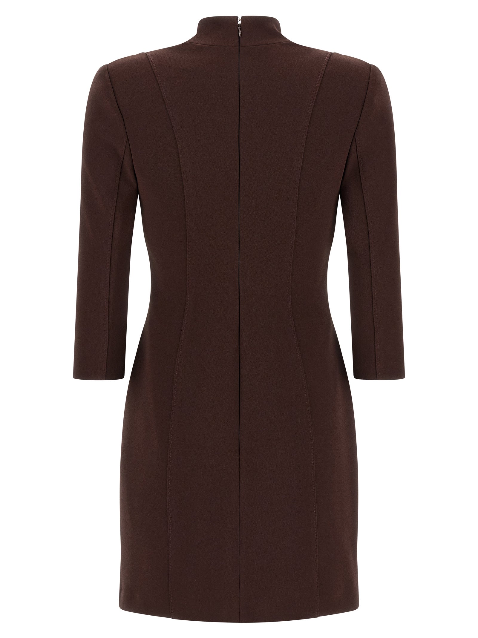 Dress by Elisabetta Franchi for women in polyester satin brown & monogram features an magnificent silhouette, artfully detailed with a magnificent and that flows into an magnificent short mini.