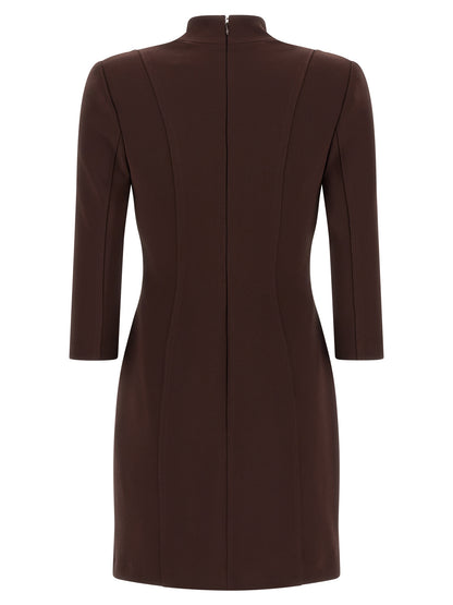 Dress by Elisabetta Franchi for women in polyester satin brown & monogram features an magnificent silhouette, artfully detailed with a magnificent and that flows into an magnificent short mini.
