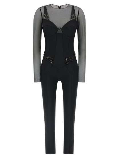 One-Piece by Elisabetta Franchi for women in polyamide black & copper features a trendy silhouette, showcasing a sophisticated round neckline and long-sleeve for a trendy finish.