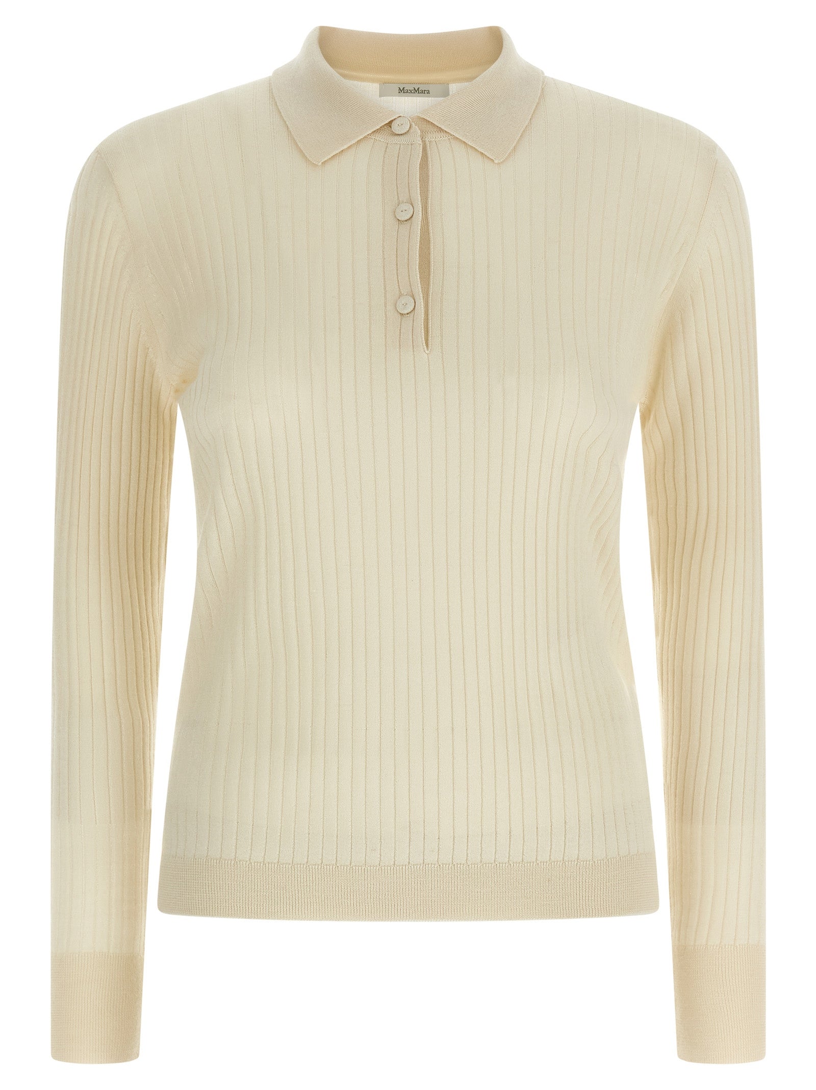 Polo Shirt by Max Mara for women in cashmere silk white & patterned presents a crisp silhouette, artfully detailed with a crisp and crisp .