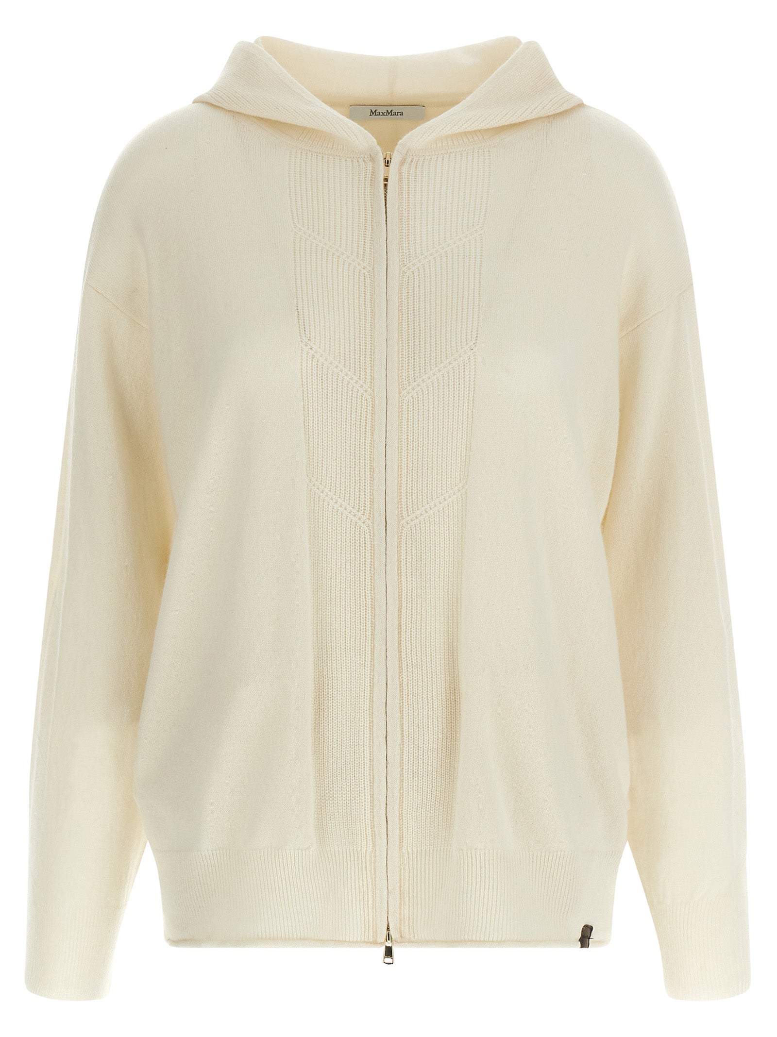 Hooded Cardigan by Max Mara for women in cashmere white features an crisp silhouette, showcasing a sophisticated wrap hooded neckline and long-sleeve detail for a truly crisp finish.