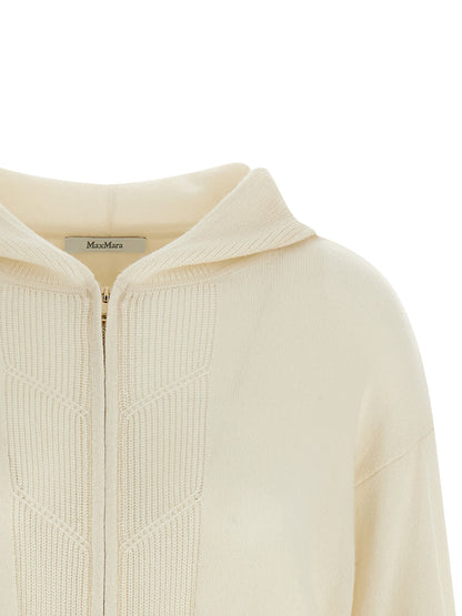 Hooded Cardigan by Max Mara for women in cashmere white showcases a luxurious silhouette, meticulously detailed with a sophisticated wrap hooded neckline and for a refined finish.