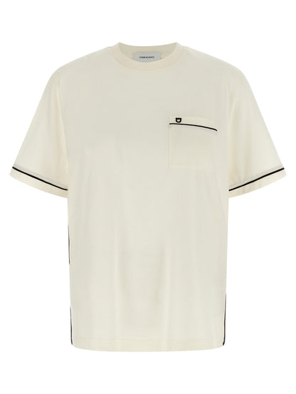 T-Shirt by Ferragamo for women in cashmere cotton blend beige showcases a chic silhouette, artfully detailed with a chic crew neckline and short-sleeve for a chic finish.